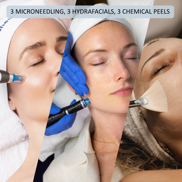 Clear Skin Package at MD Cosmetic. Including microneedling, chemical peel, and hydrafacial.